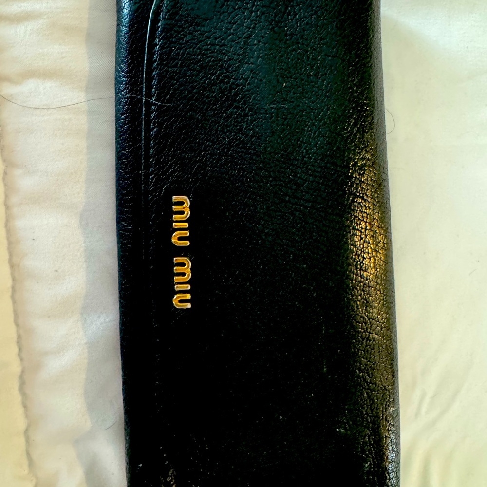 Mui Mui black leather special edition cat long wallet